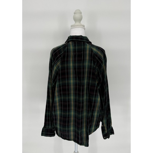 Vintage-Style Grunge Plaid Flannel Button Down Green Black Soft Womens Size S - Picture 3 of 11